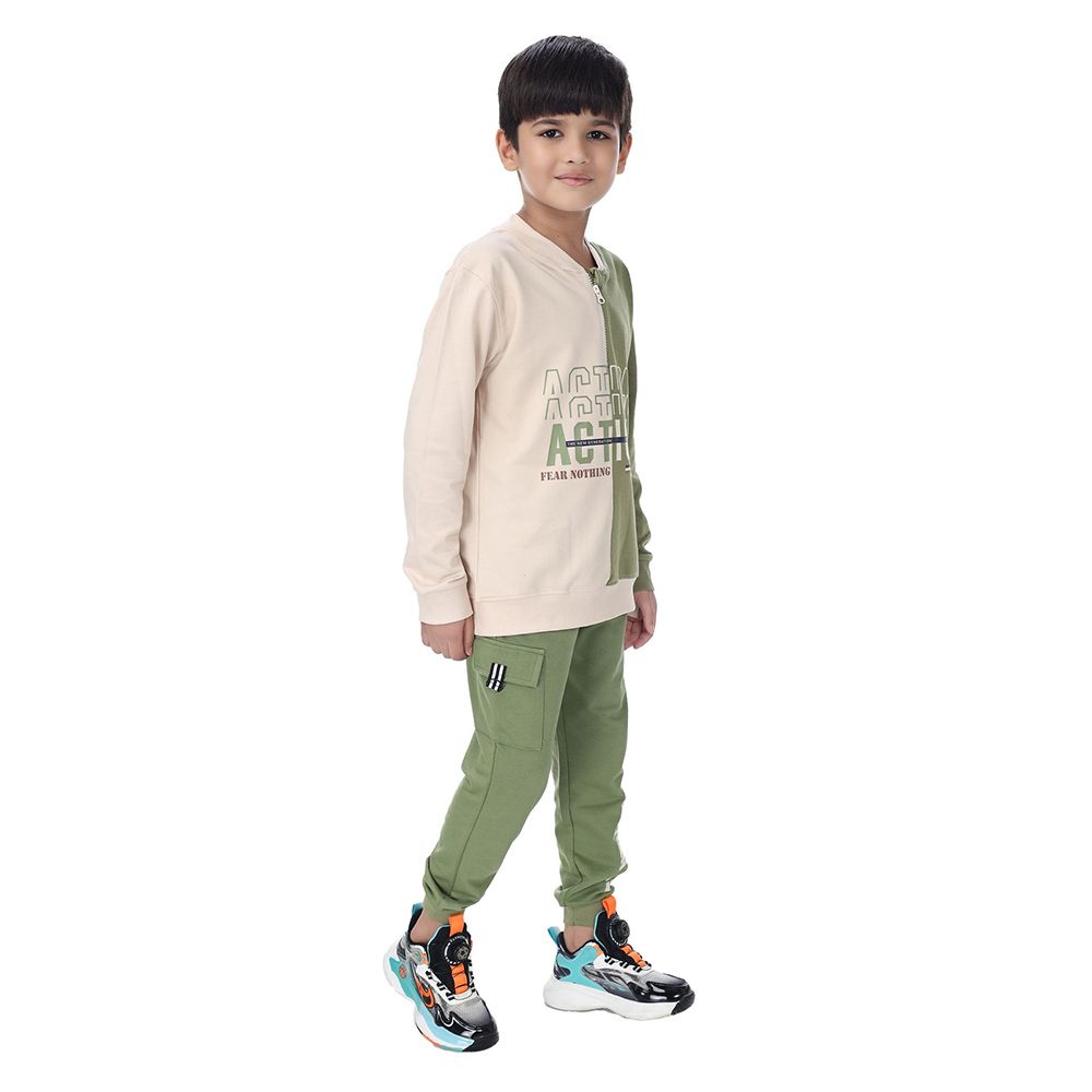 Genius - 2pc-Set - Boy Henley Neck Sweatshirt w/ Jogger - Ivory/Green