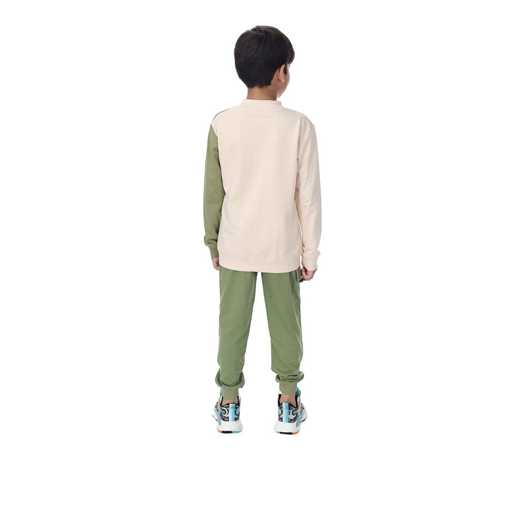 Genius - 2pc-Set - Boy Henley Neck Sweatshirt w/ Jogger - Ivory/Green