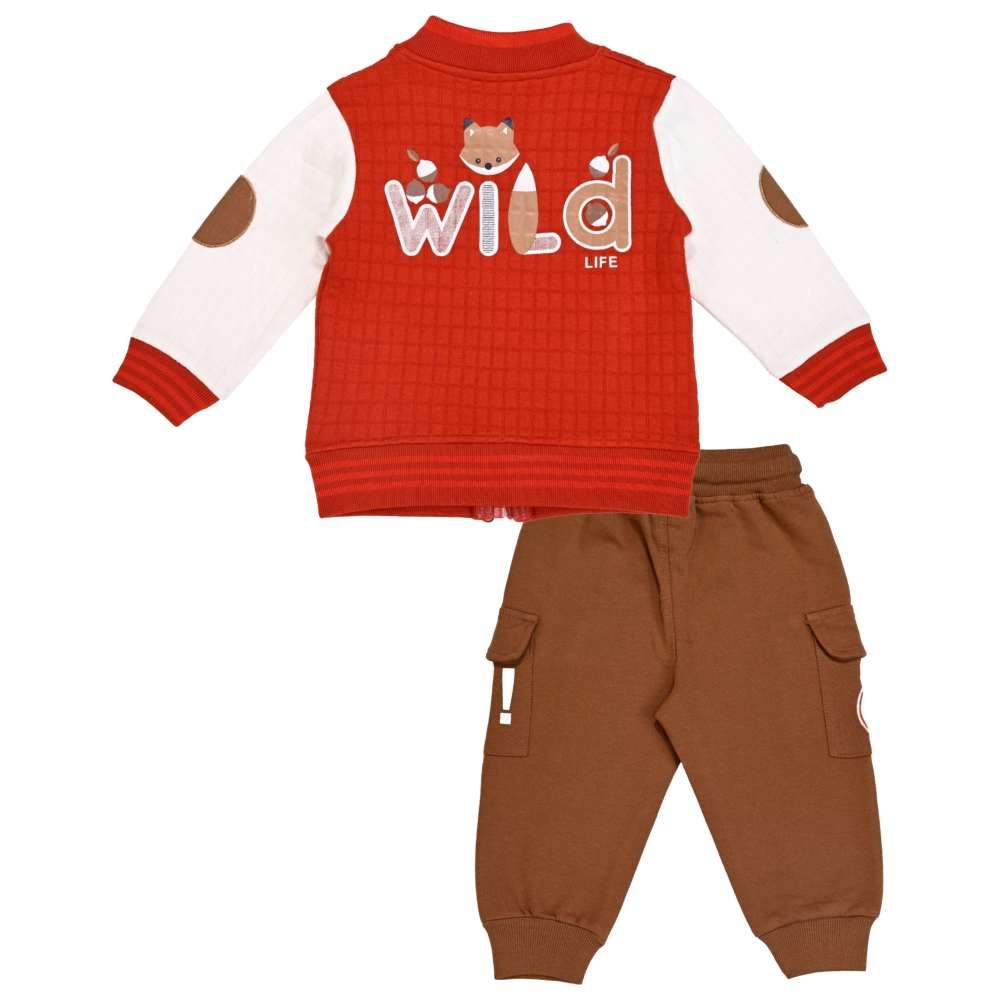 Smart Baby - 3pc-Set - Baby Boy Henley Jacket w/ Tshirt & Jogger - Red/Brown