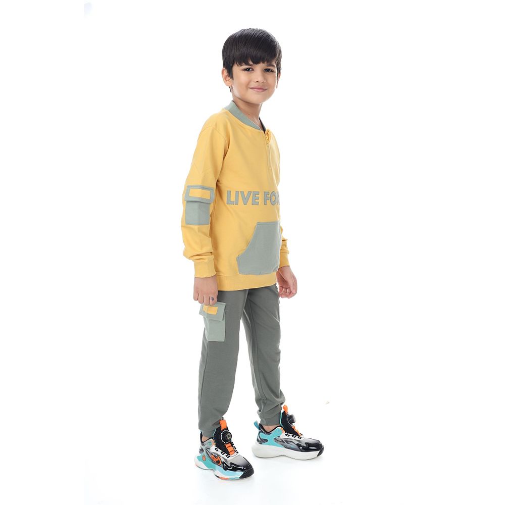 Genius - 2pc-Set - Boy Henley Neck Sweatshirt w/ Jogger - Yellow/Green