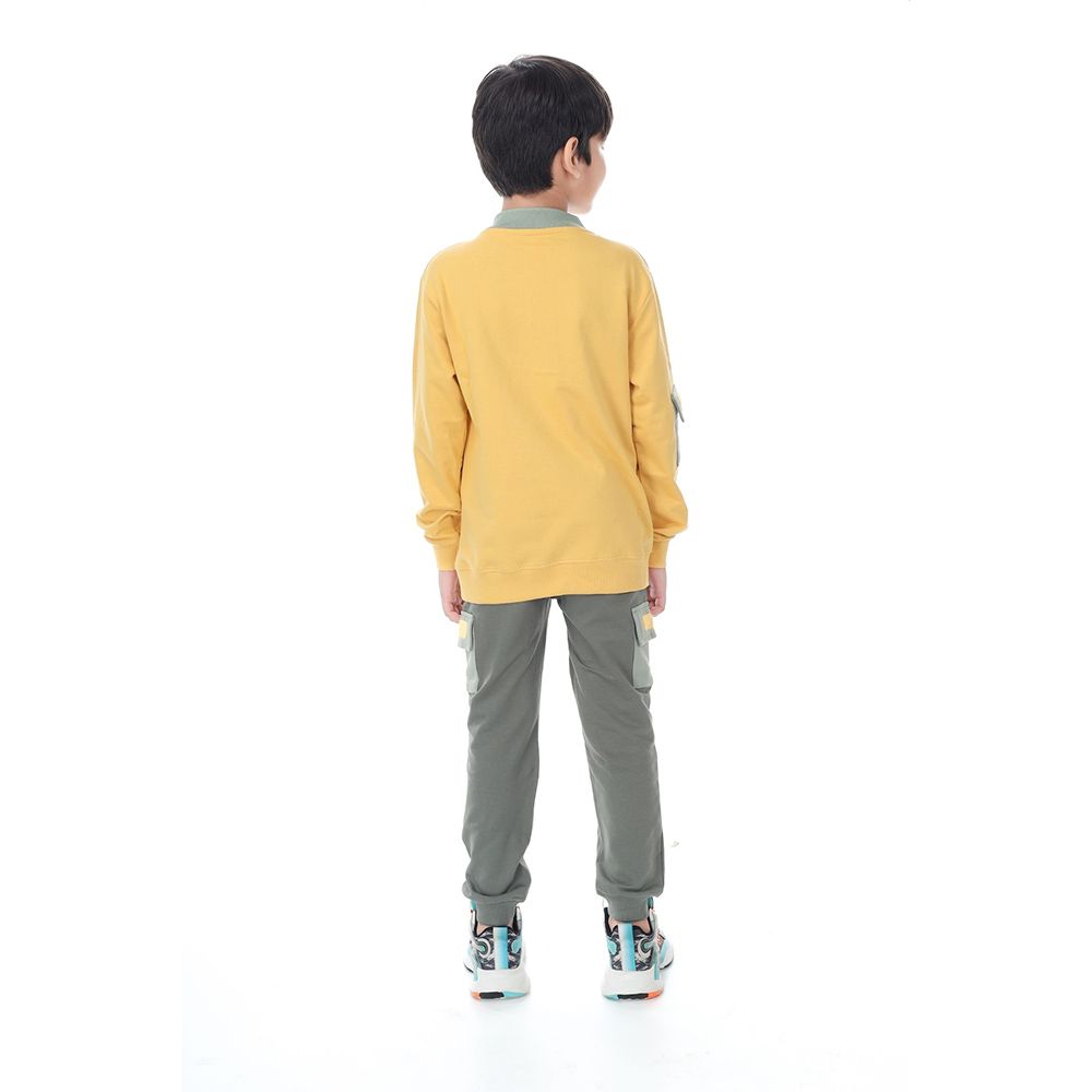 Genius - 2pc-Set - Boy Henley Neck Sweatshirt w/ Jogger - Yellow/Green