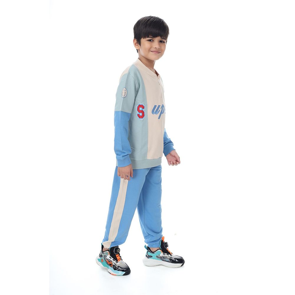 Genius - 2pc-Set - Boy Henley Neck Sweatshirt w/ Jogger - Blue/Ivory