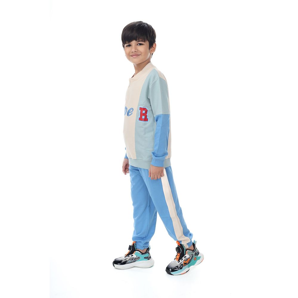 Genius - 2pc-Set - Boy Henley Neck Sweatshirt w/ Jogger - Blue/Ivory