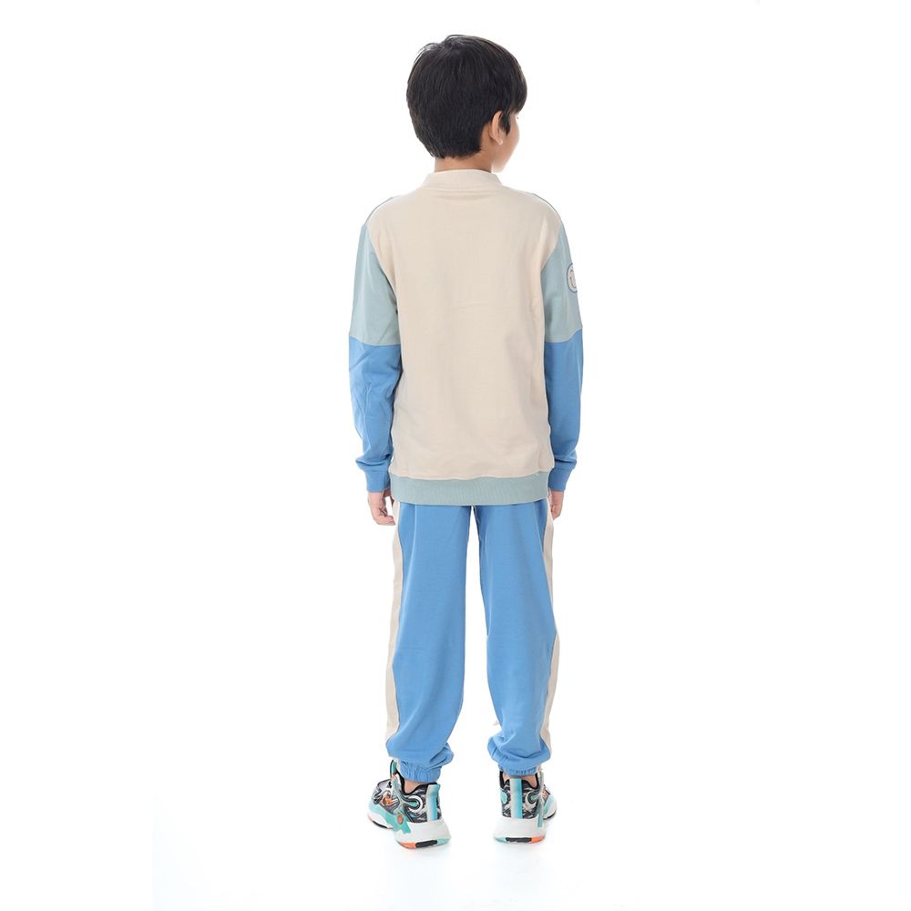 Genius - 2pc-Set - Boy Henley Neck Sweatshirt w/ Jogger - Blue/Ivory