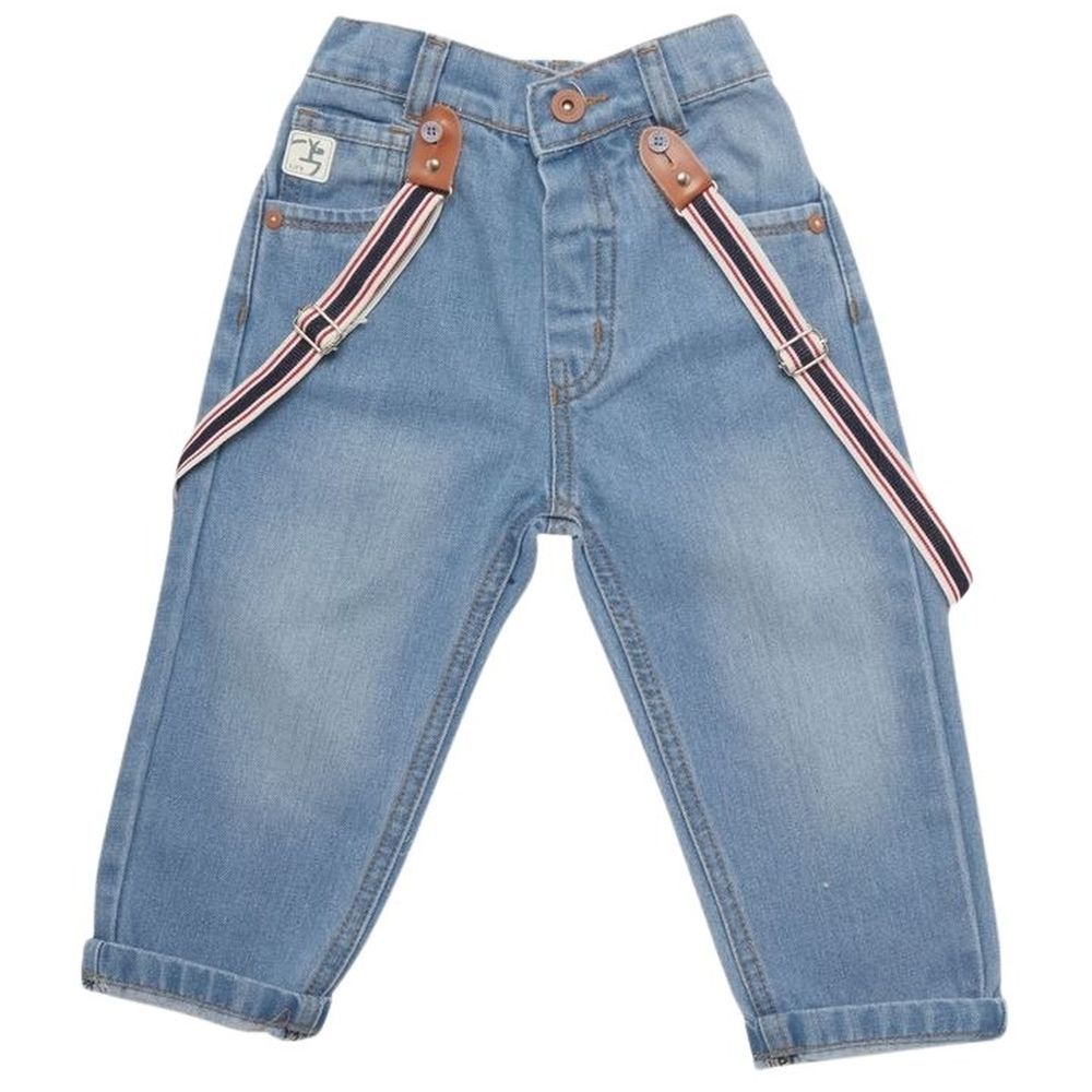 Little Kangaroos - Fully Elastic Jeans w/ Suspender - Light Blue