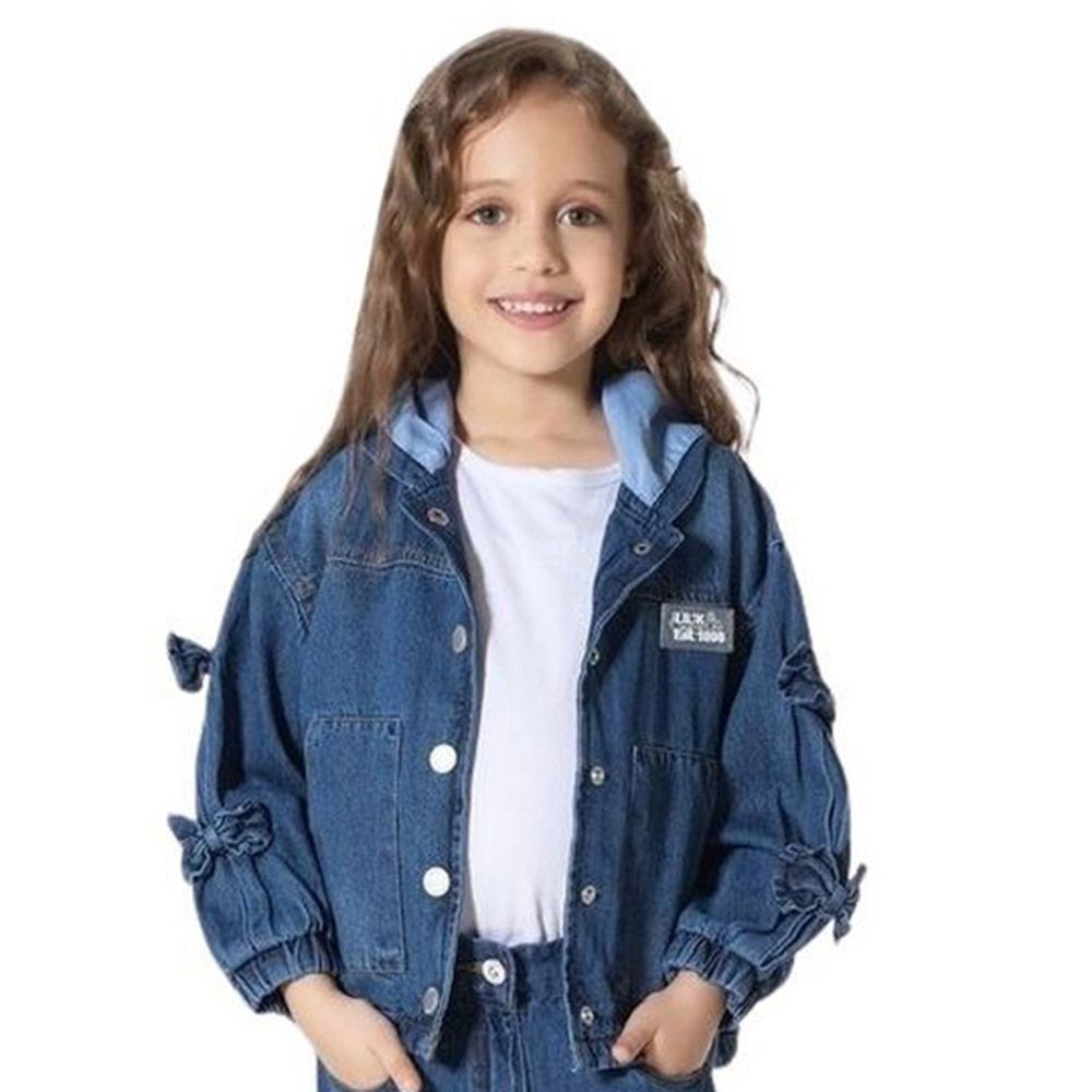 Little Kangaroos - Girl Hooded Denim Jacket - Dark Blue