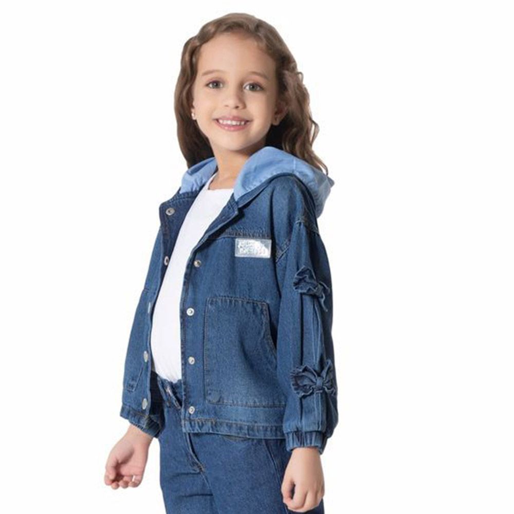 Little Kangaroos - Girl Hooded Denim Jacket - Dark Blue