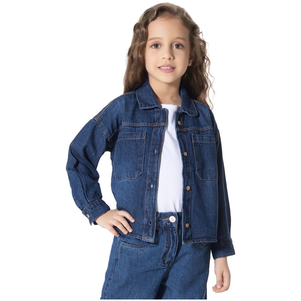 Little Kangaroos - Girl Full Sleeve Denim Shirt - Dark Blue