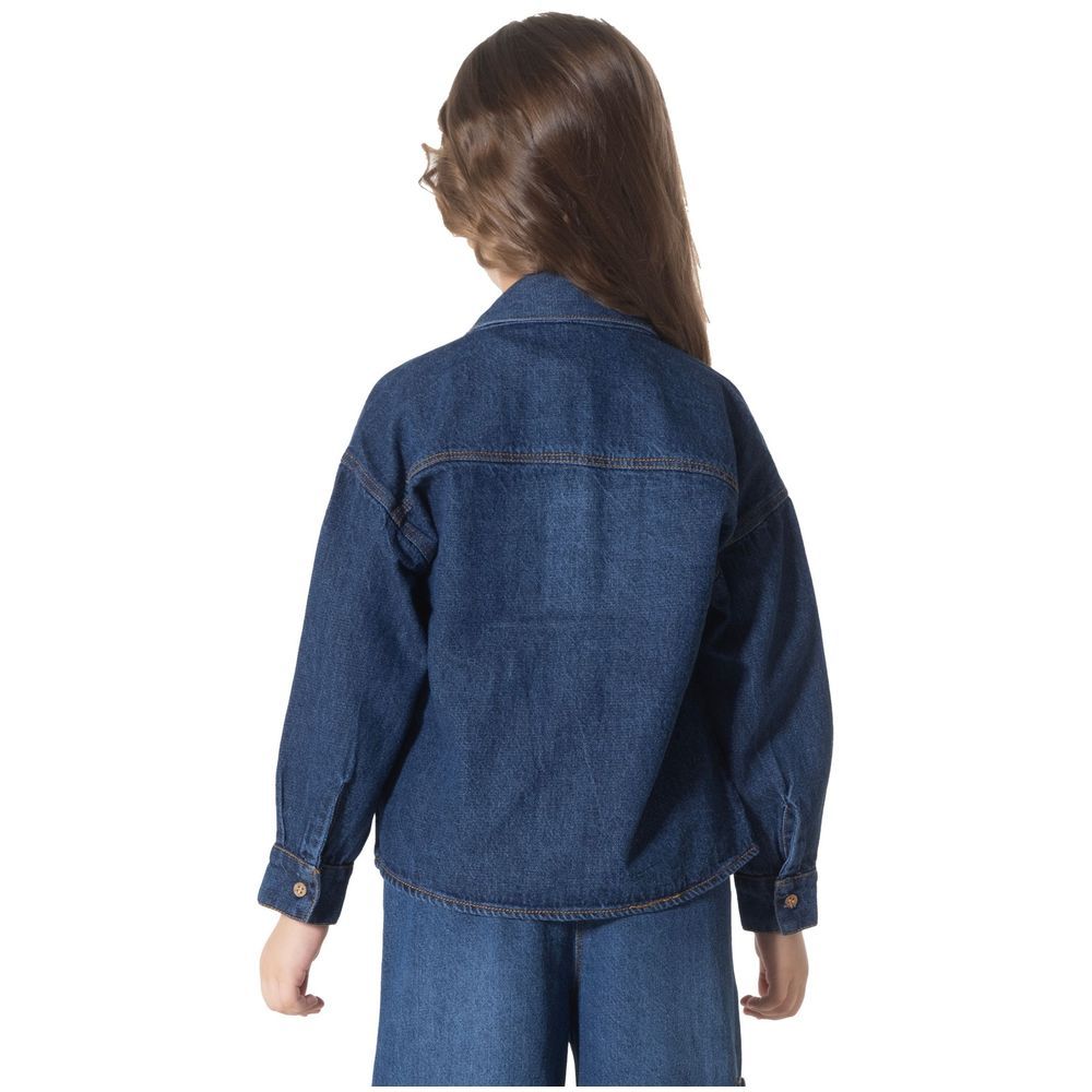 Little Kangaroos - Girl Full Sleeve Denim Shirt - Dark Blue