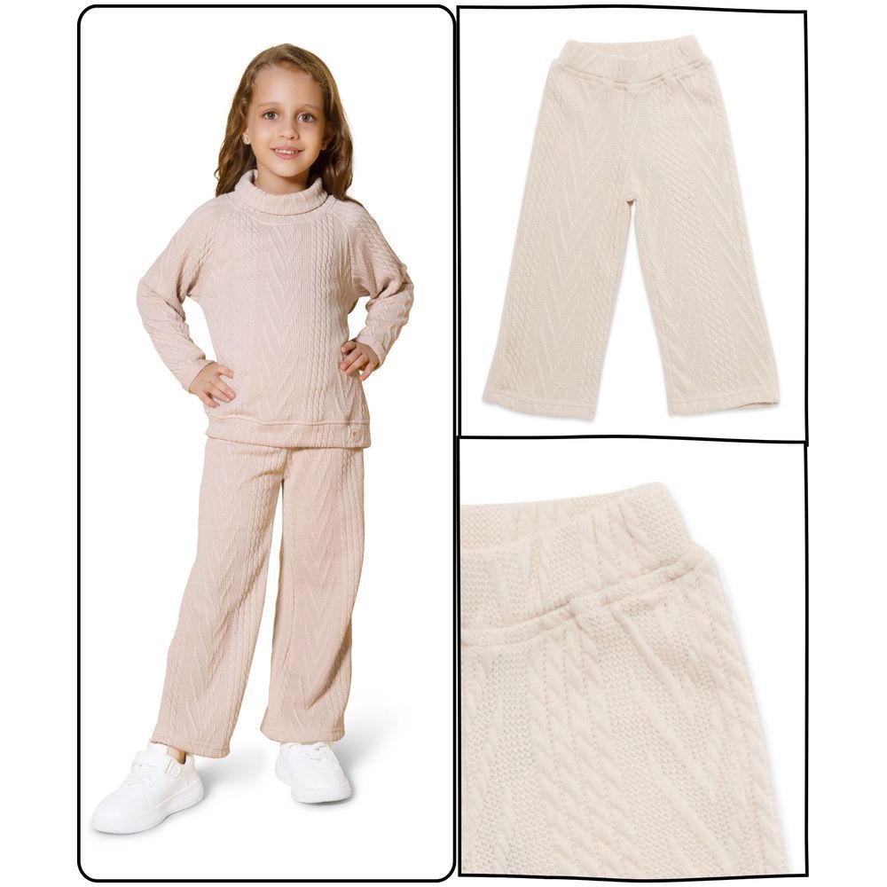 Little Kangaroos - Girl Knitted Flared Pants - Fawn