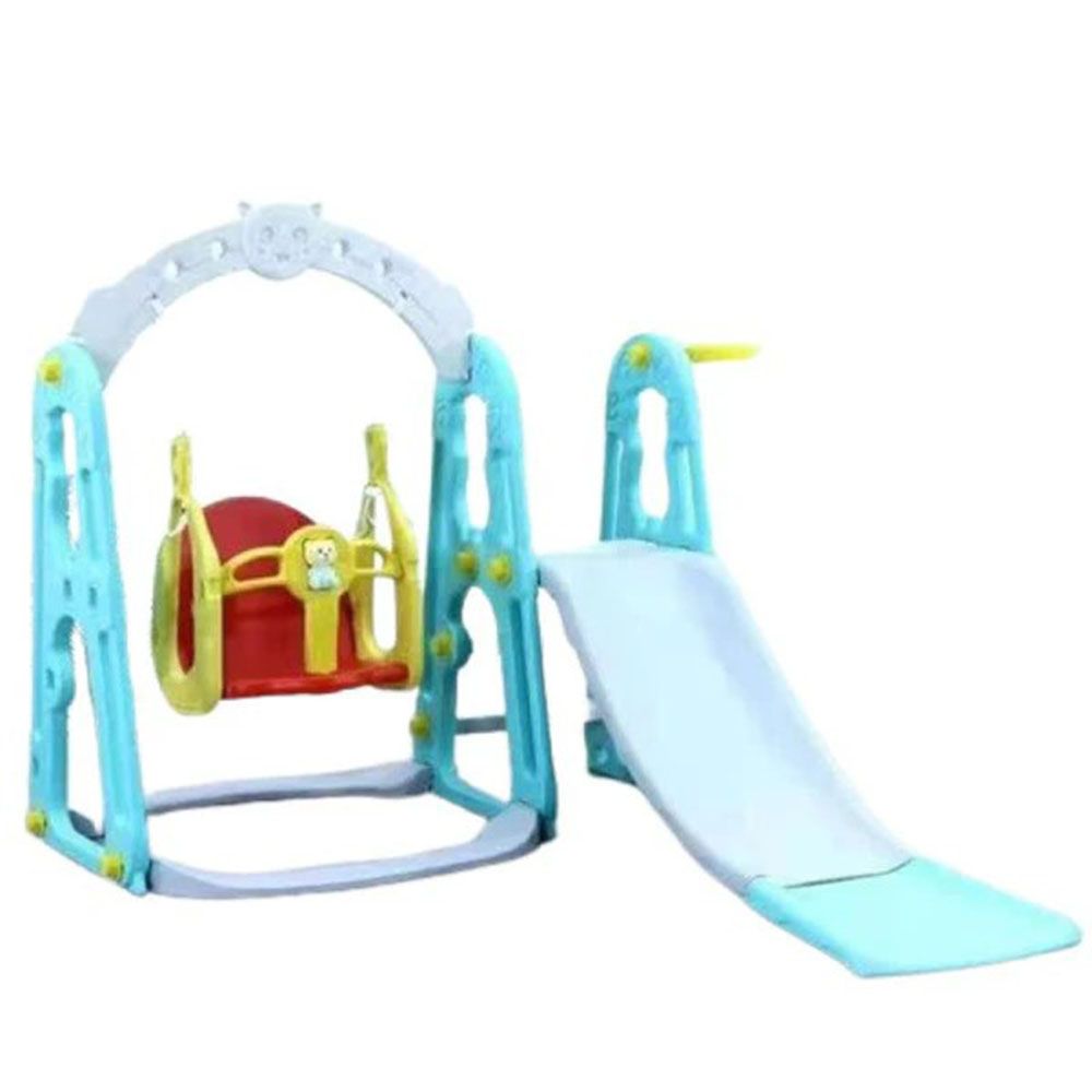 Dreeba - 3-in-1 Kids Slide And Swing With Basketball Hoop Playset - 140x133x110 cm - Blue