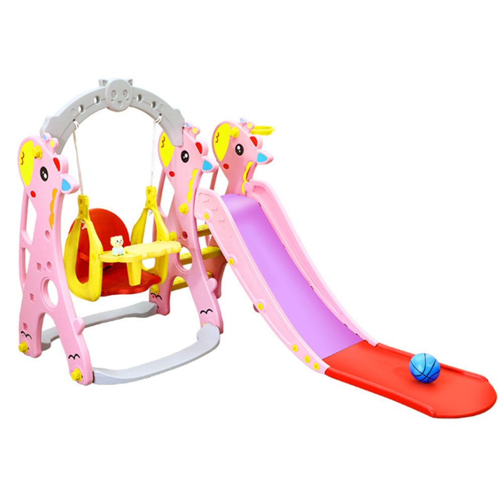 Dreeba - 3-in-1 Slide And Swing With Basketball Hoop Playset - 103x30x55 cm - Pink