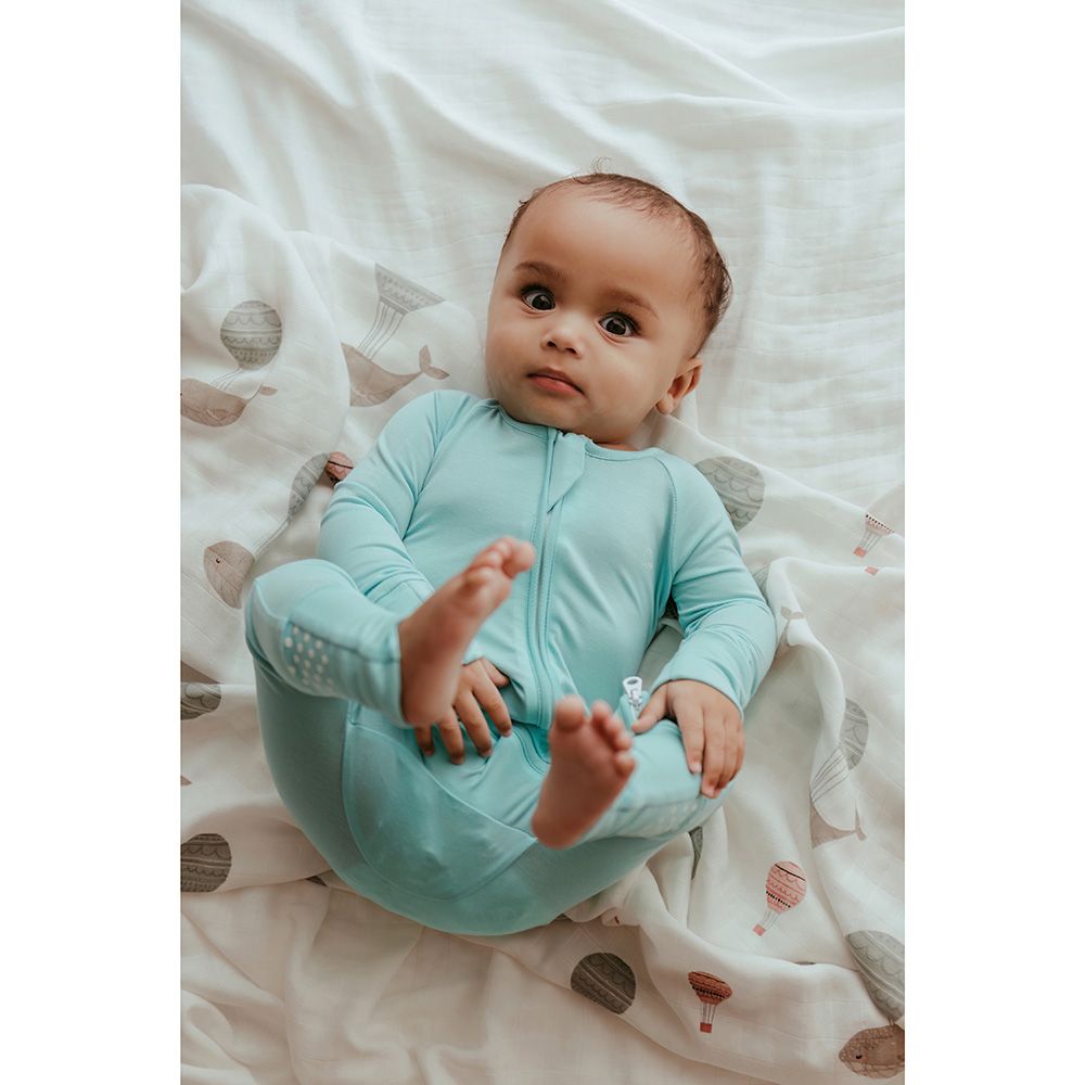 Anvi Baby - Organic Solid Zipper Sleepsuit - Light Blue