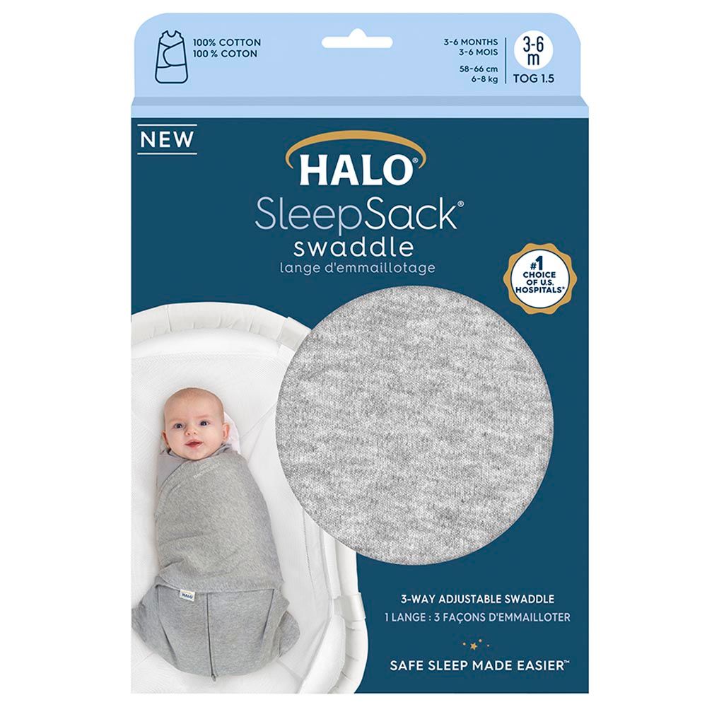 Halo - 100% Cotton Sleep sack Swaddle - Heather Grey (0-3M)