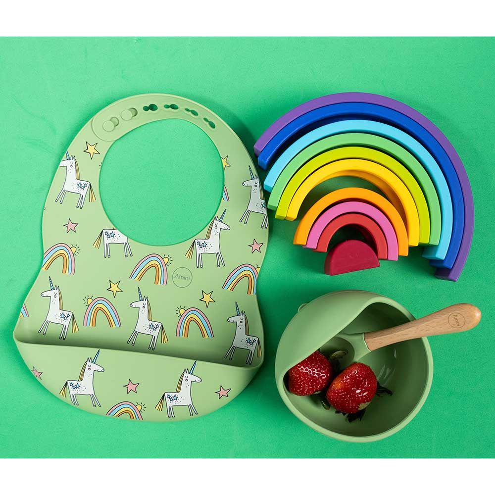 A'ish Home - Kids Amini Bib & Bowl Set - Green