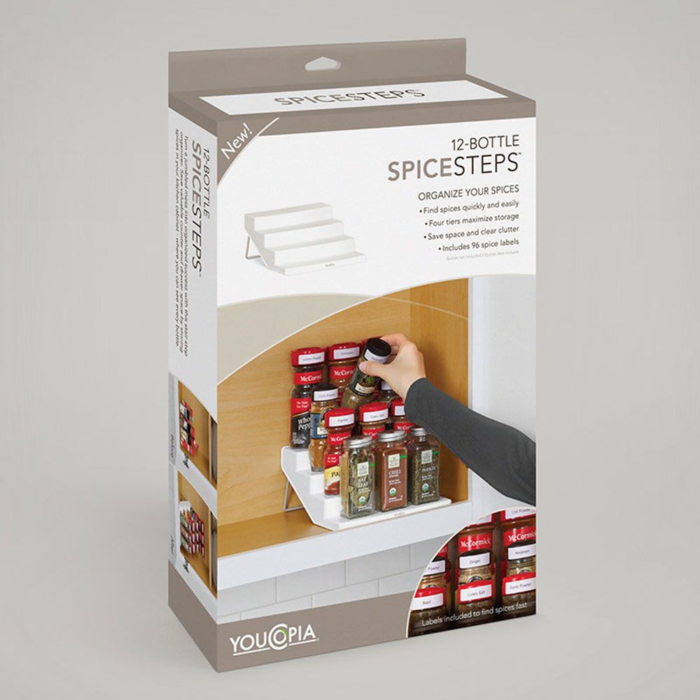 YouCopia - SpiceSteps 12 Bottles Cabinet Spice Rack Organizer - White