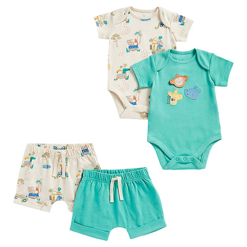 Mothercare - 4pc-Set - Shorts & Bodysuit