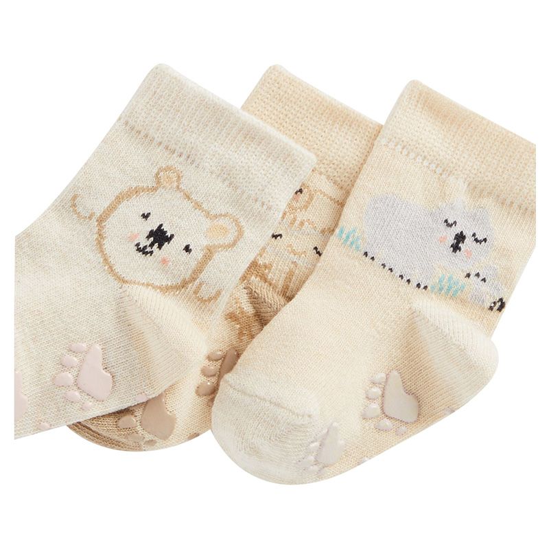 Mothercare - 3Pc-Set - Bear & Mouse Slip-Resist Socks - Beige