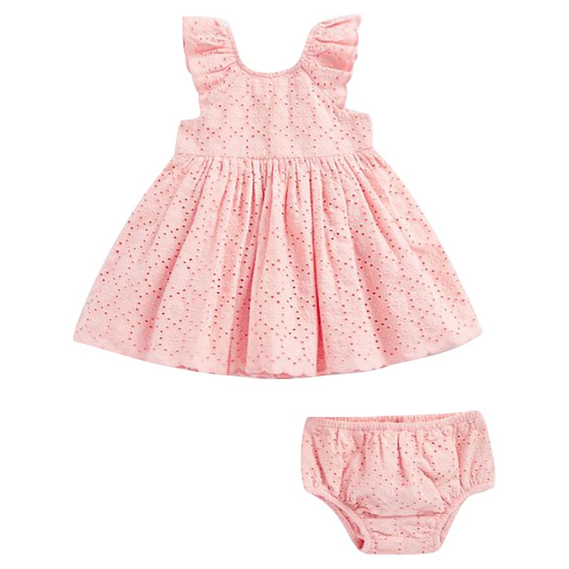 Mothercare - 2Pc-Set - Broderie Dress & Knickers - Pink