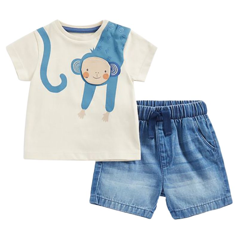 Mothercare - 2Pc-Set - Monkey Lift-The-Flap T-Shirt & Shorts