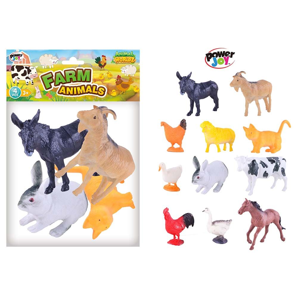 Power Joy - Figurine - Farm Animal - 6-Inch - 4pcs - Style may vary