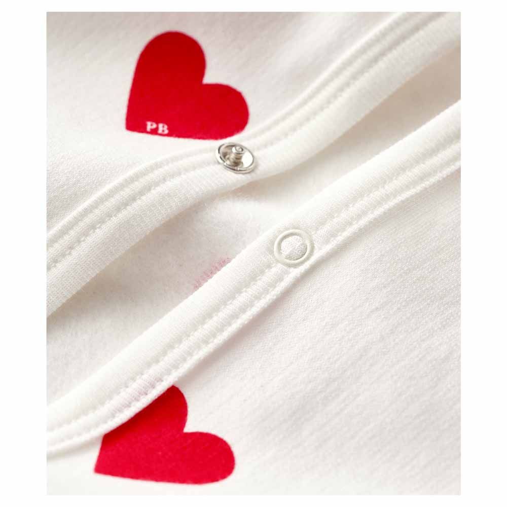 Petit Bateau - Baby Red Heart Fleece Sleepsuit - White