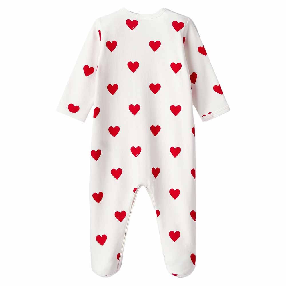 Petit Bateau - Baby Red Heart Fleece Sleepsuit - White