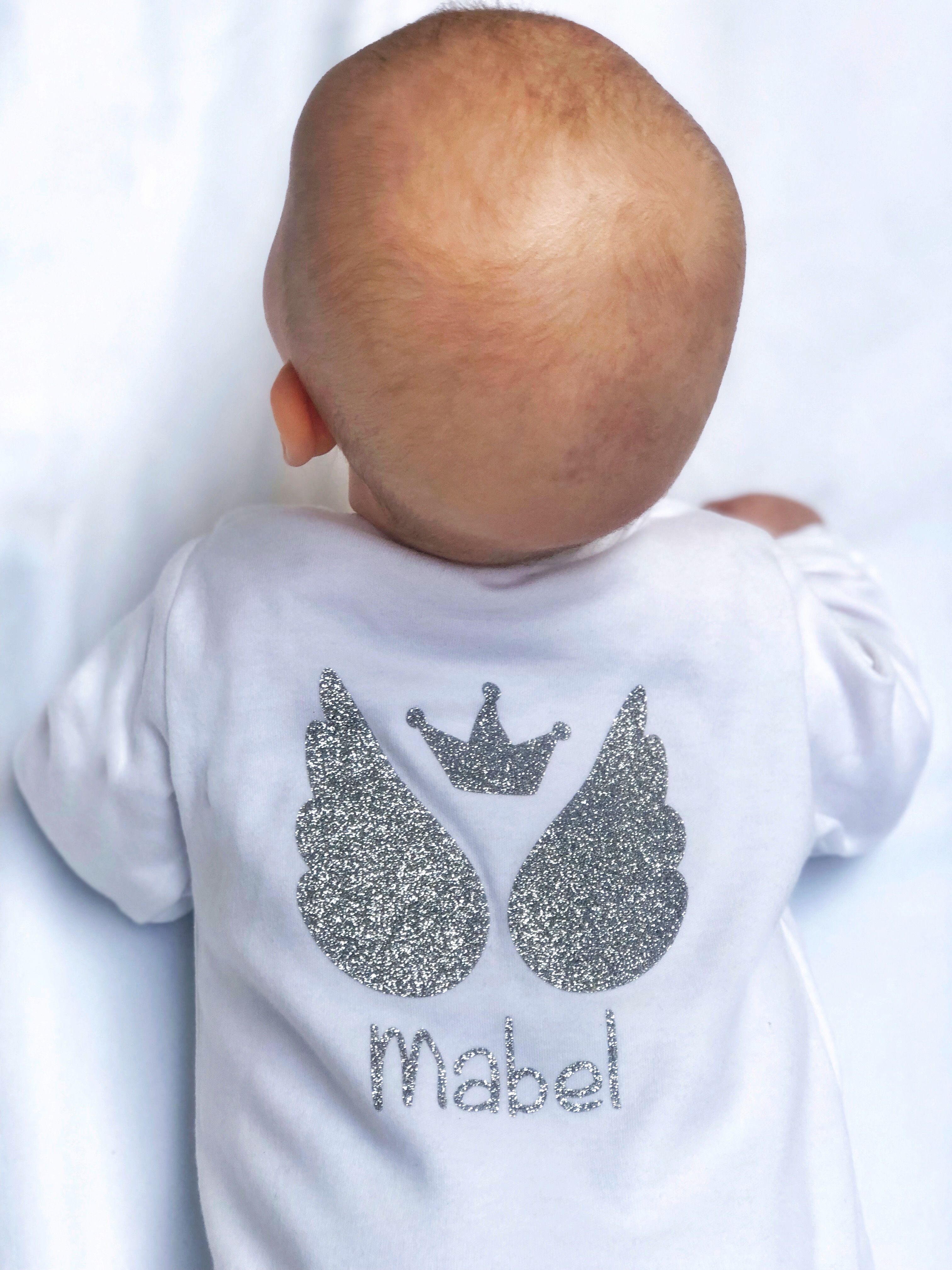 Mini Plum - Personalised Wings Sleepsuit - White