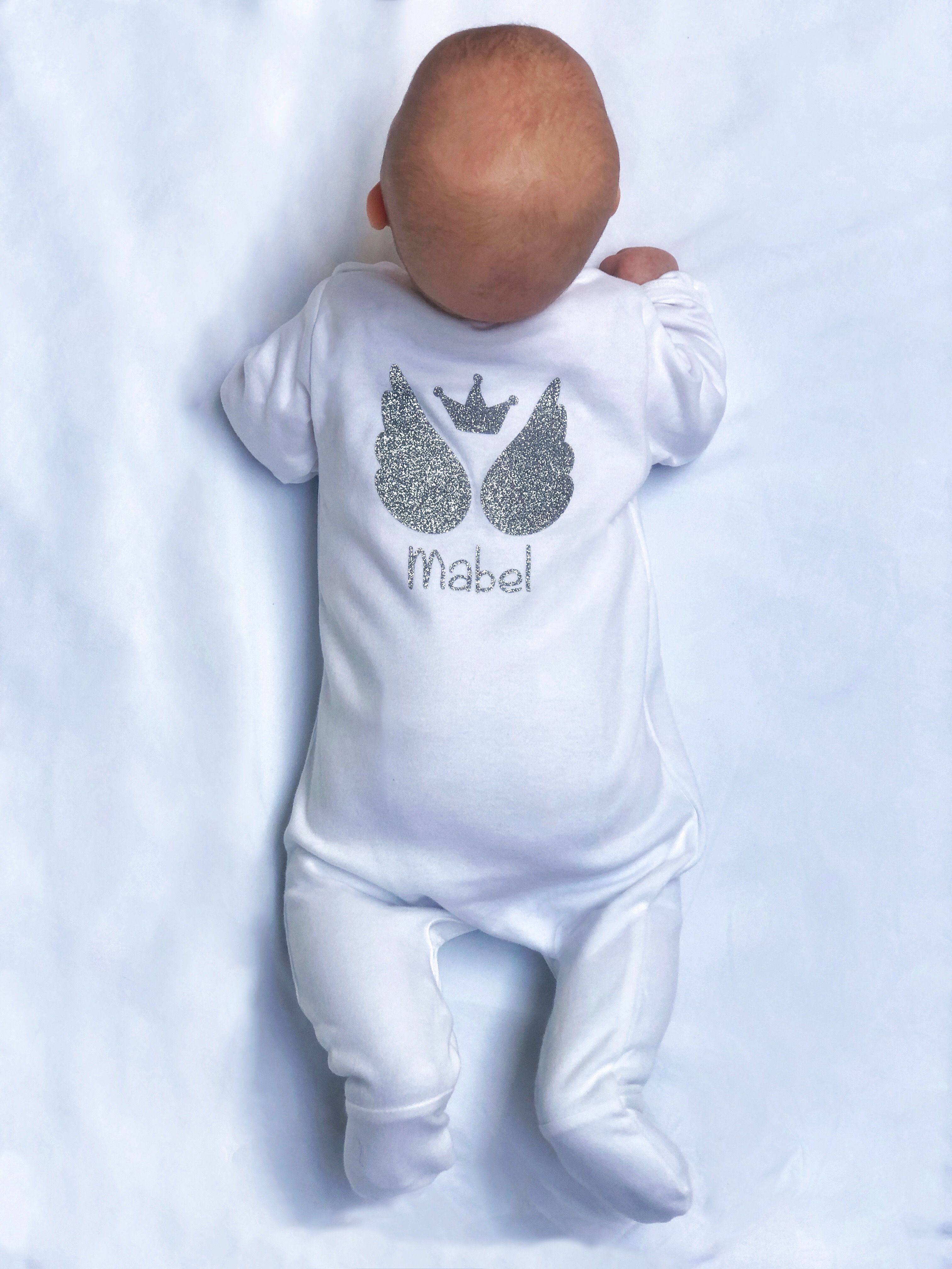 Mini Plum - Personalised Wings Sleepsuit - White