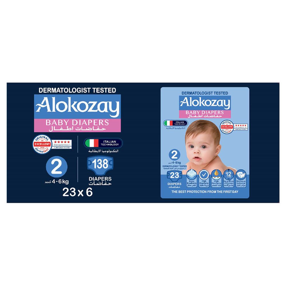 Alokozay - Premium Baby Diapers 4-6kg Size 2 - 23pcs - Pack of 6