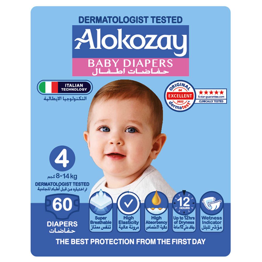 Alokozay - Premium Baby Diapers 8-14kg Size 4 - 60pcs