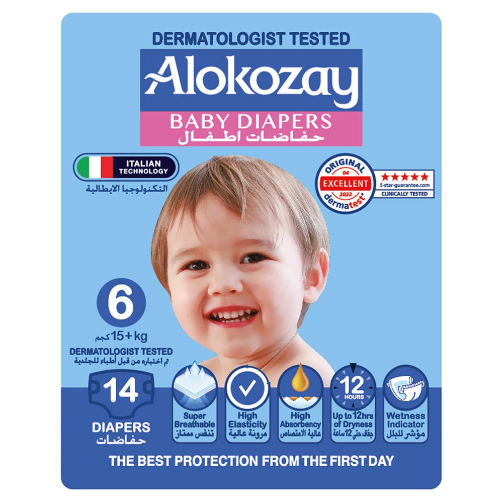 Alokozay - Premium Baby Diapers 15+kg Size 6 - 14pcs