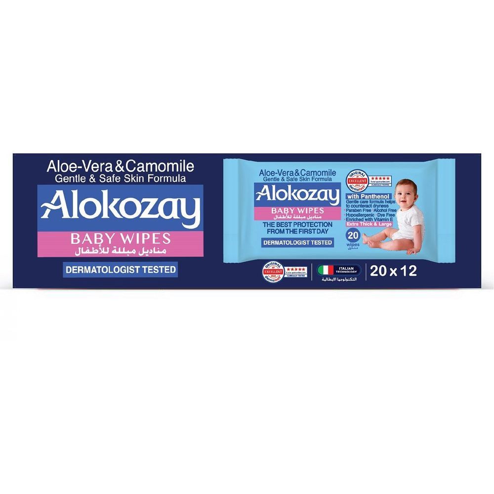 Alokozay Baby Wipes - Aloe Vera & Camomile - 20s x 12 Packs - 240S