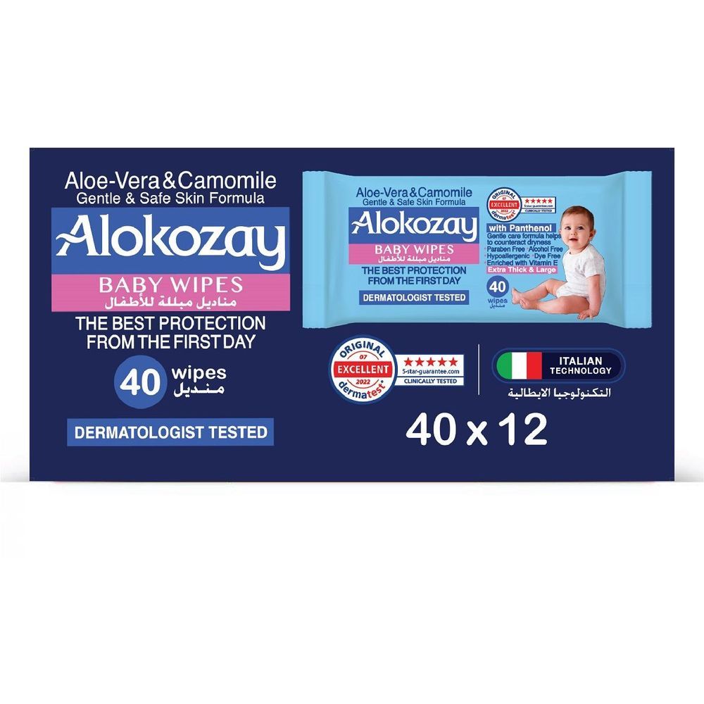 Alokozay Baby Wipes - Aloe Vera & Camomile - 40s x 12 Packs - 480S