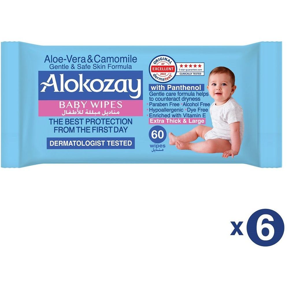 Alokozay Baby Wipes - Aloe Vera & Camomile - 60s x 6 Packs - 360S