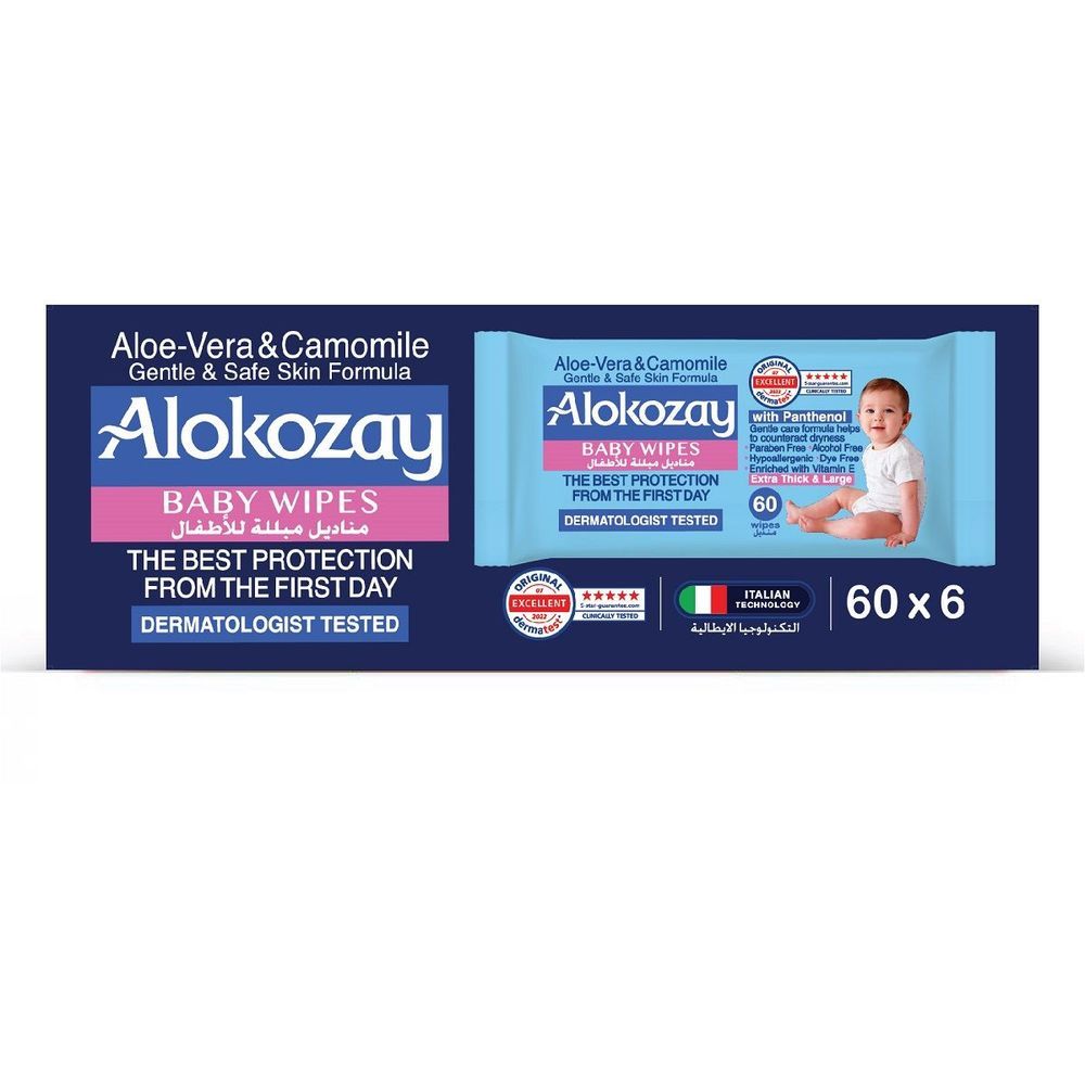 Alokozay Baby Wipes - Aloe Vera & Camomile - 60s x 6 Packs - 360S