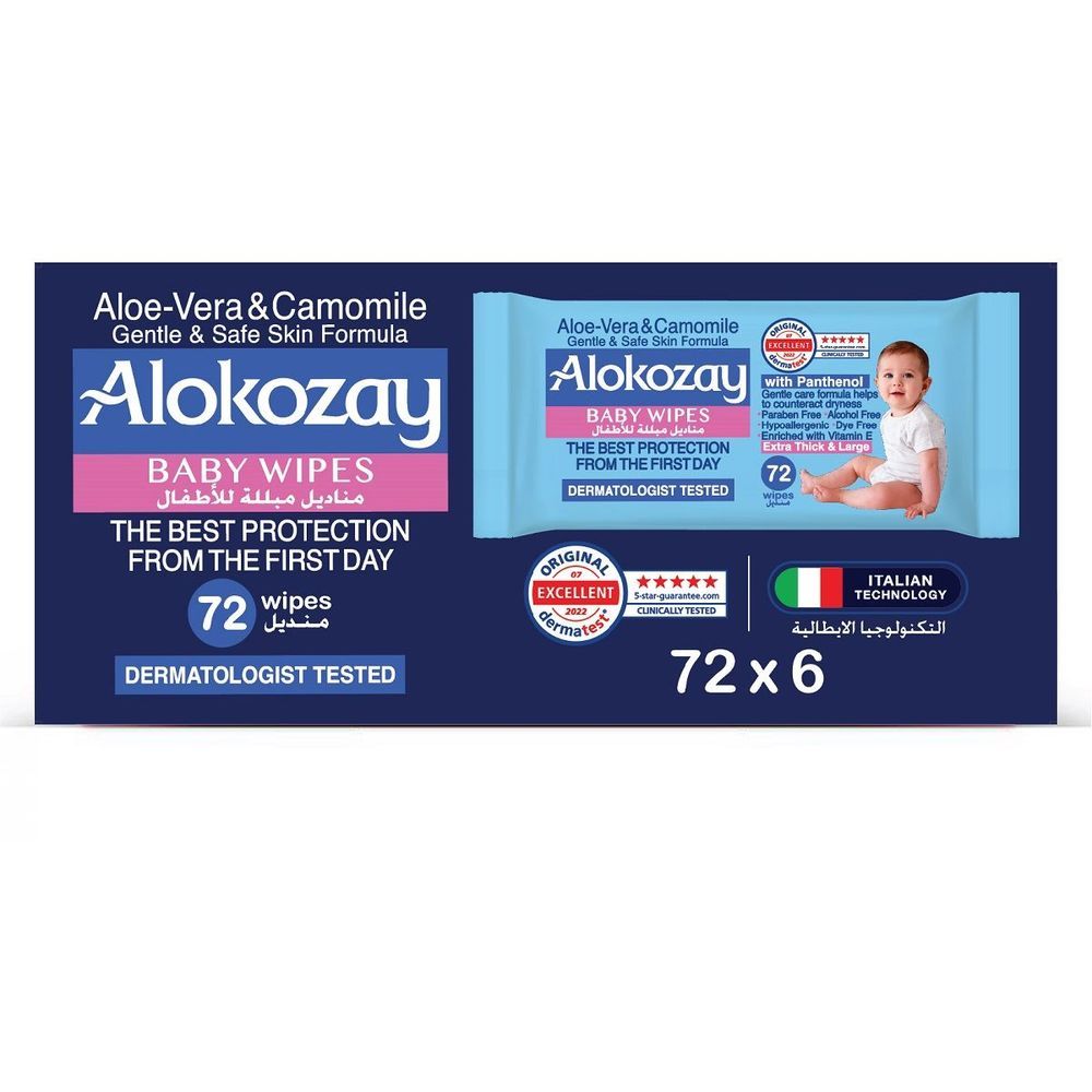 Alokozay Baby Wipes - Aloe Vera & Camomile - 72s x 6 Packs - 432S