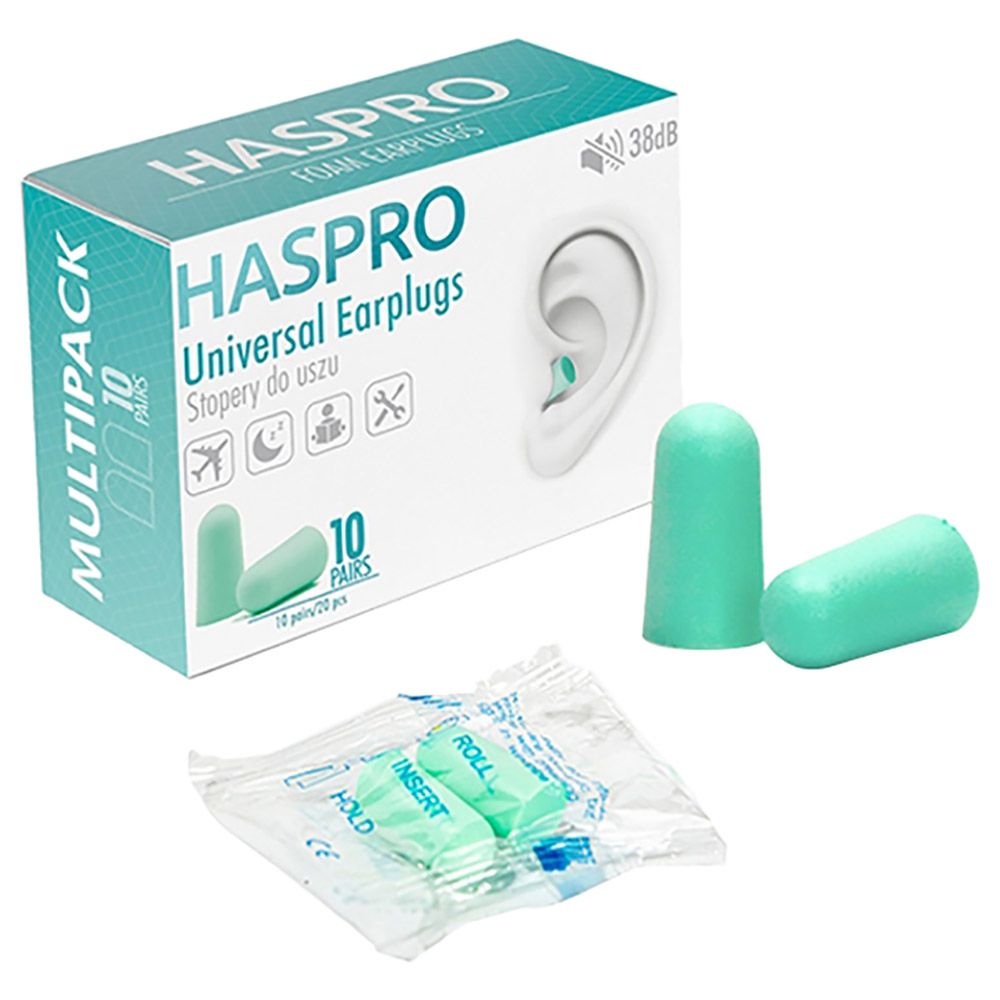 Haspro - Universal Foam Earplugs Pack of 10 Multipack - Mint