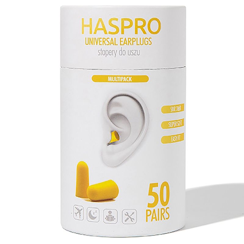 Haspro - Soft Tube Earplugs 50 Pairs - Yellow