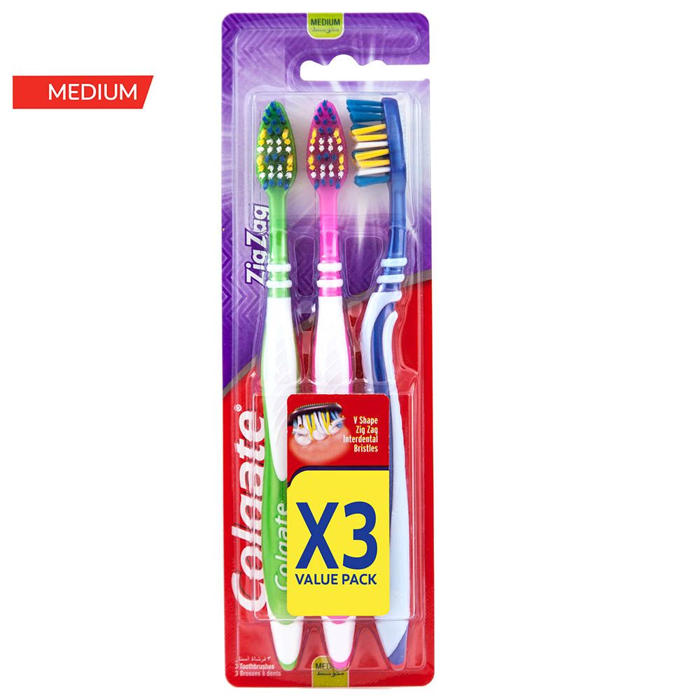 Colgate - ZigZag Flexible Multipack Medium Toothbrush 3pcs