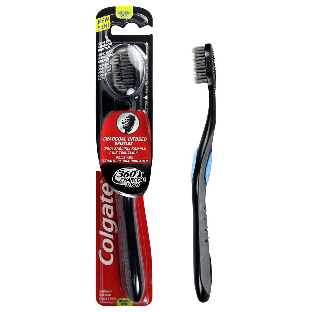 Colgate - 360 Charcoal Black Medium Toothbrush