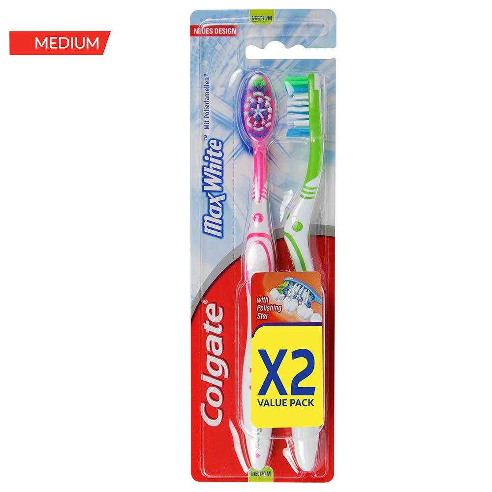 Colgate - Max White Whitening Medium Toothbrush - 2pcs