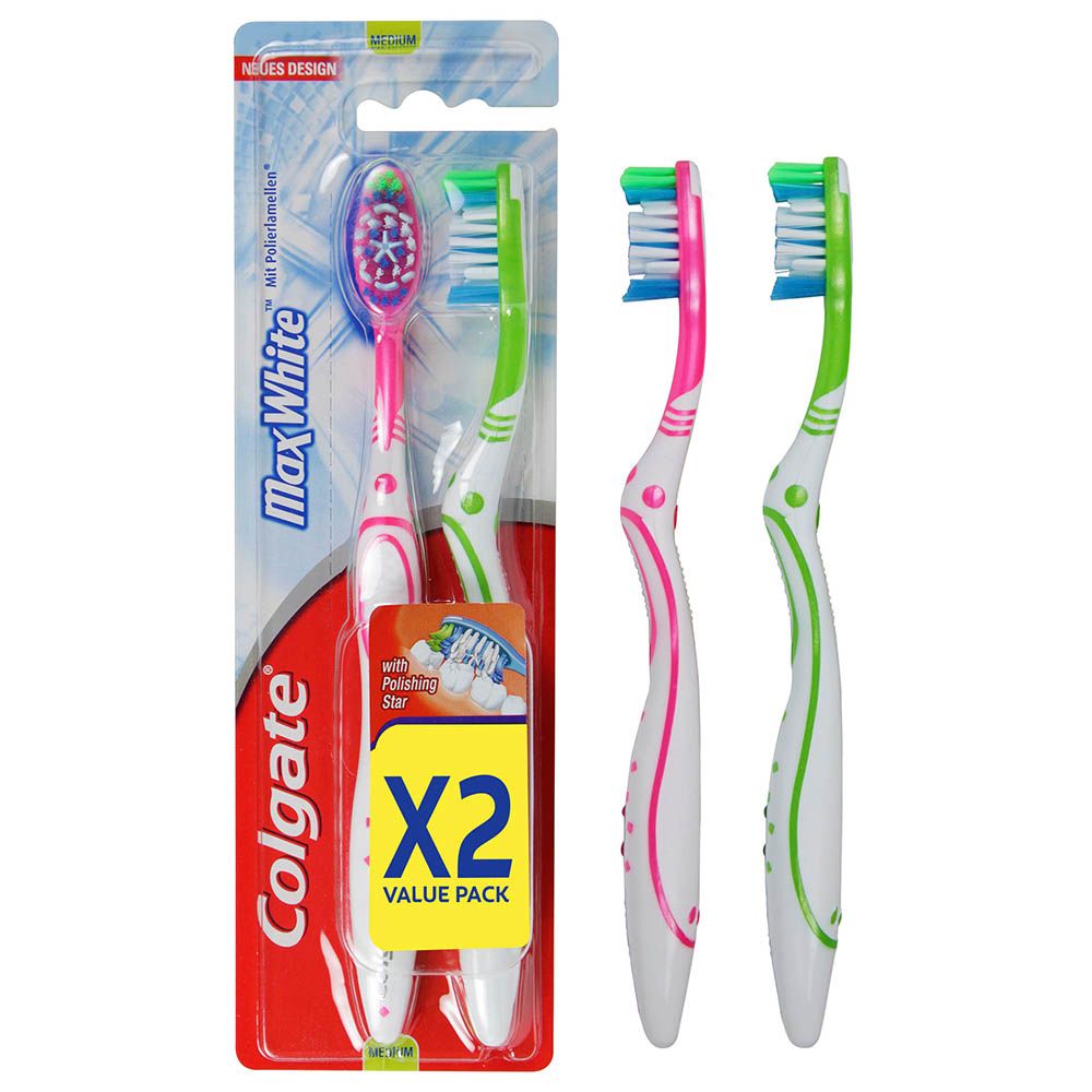 Colgate - Max White Whitening Medium Toothbrush - 2pcs