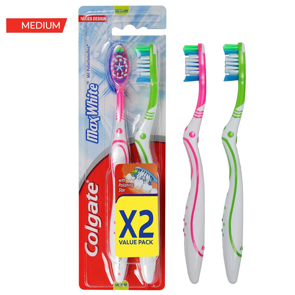 Colgate - Max White Whitening Medium Toothbrush - 2pcs