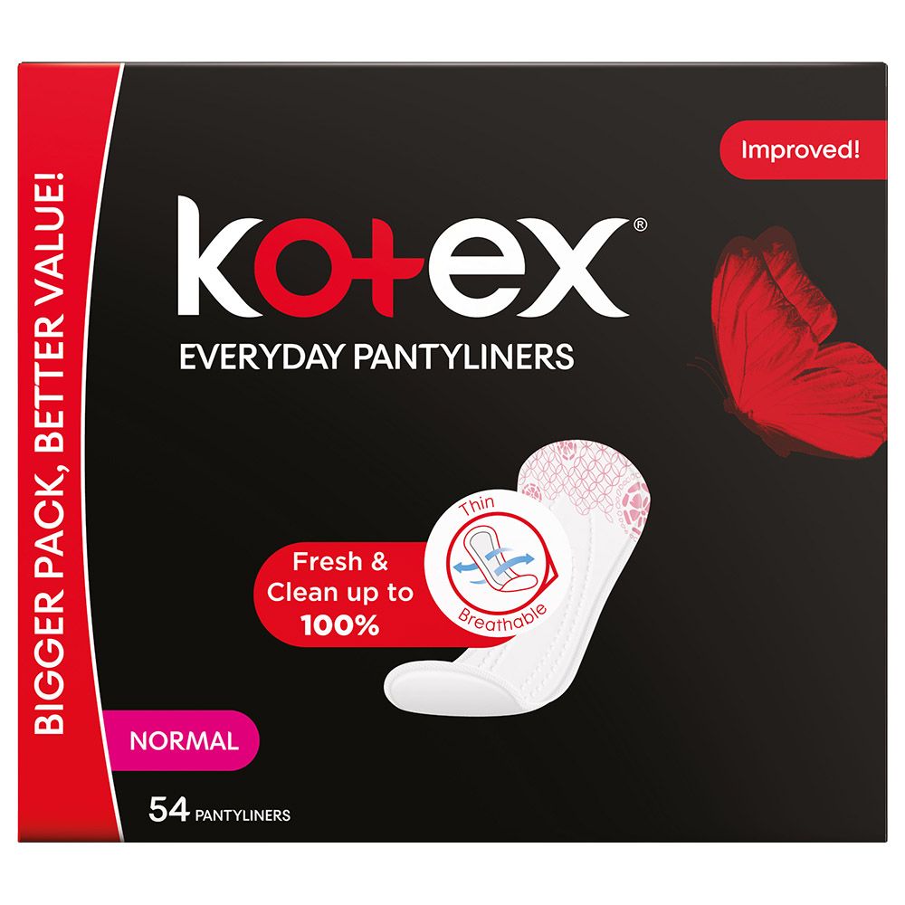 Kotex - Natural Panty Liners, 100% Cotton, Normal Size, 54 Daily Panty Liners