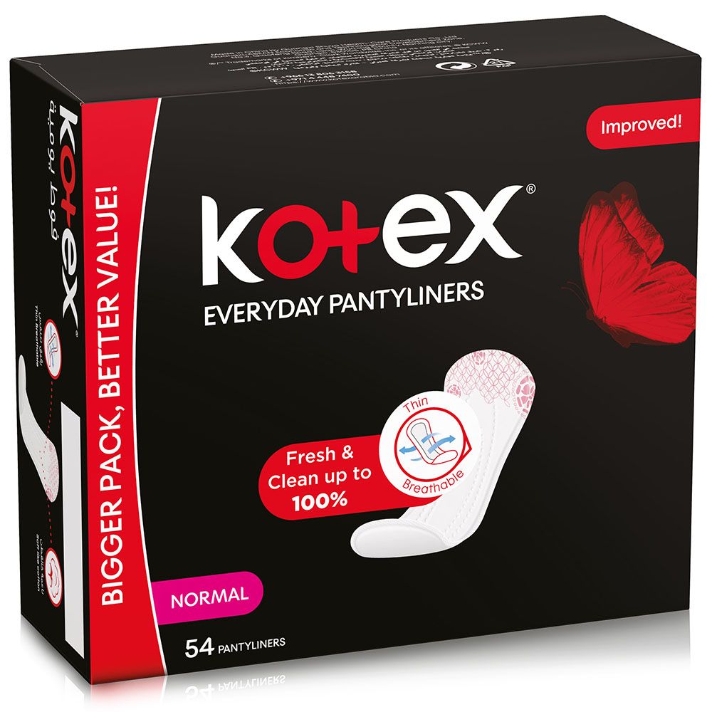 Kotex - Natural Panty Liners, 100% Cotton, Normal Size, 54 Daily Panty Liners