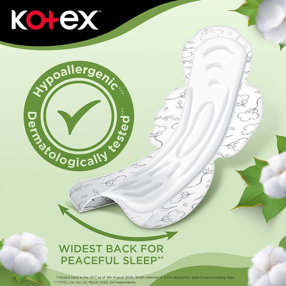 Kotex - Natural Maxi Protect Thick Pads, 100% Cotton Pad, Overnight Protection Sanitary Pads with Wings, 44 Sanitary Pads