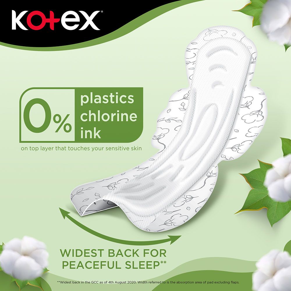 Kotex - Natural Maxi Protect Thick Pads, 100% Cotton Pad, Overnight Protection Sanitary Pads with Wings, 44 Sanitary Pads