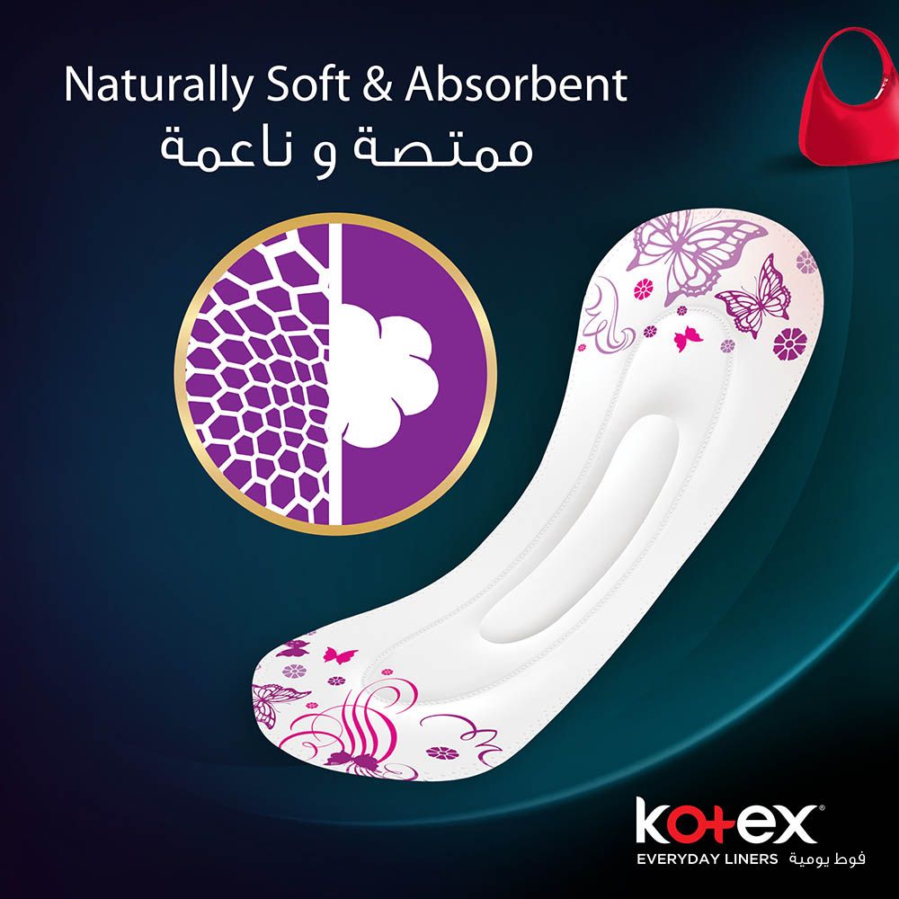 Kotex - Antibacterial Panty Liners, 99% Protection from Bacteria Growth, Long Size, 44 Daily Panty Liners