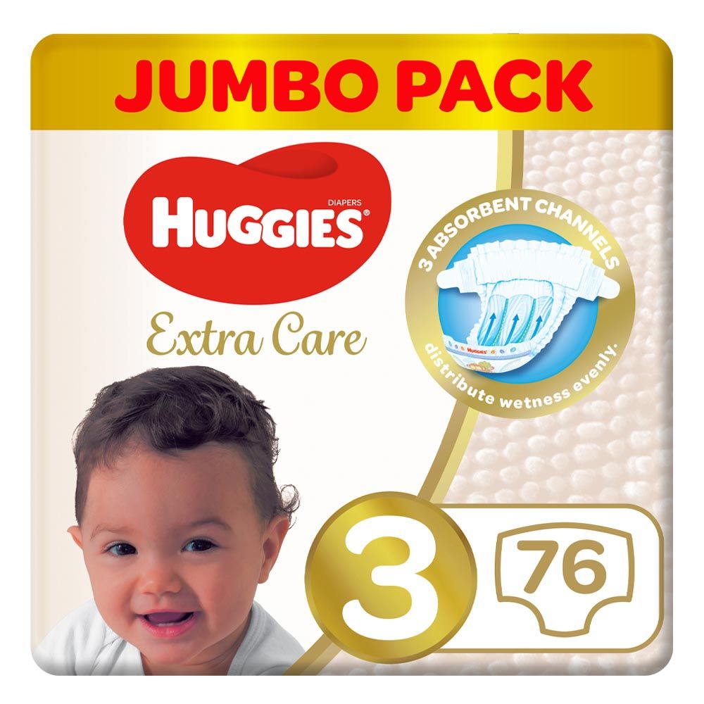 Huggies - Extra Care, Size 3, 4 - 9 kg, Jumbo Pack, 76 Diapers